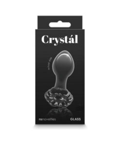 Crystal Flower Glass Anal Plug Black