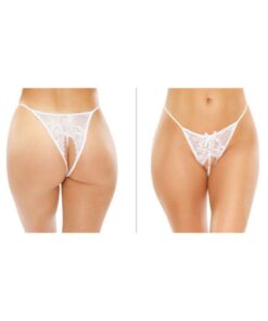 Calla Crotchless Lace Pearl Panty White S/m