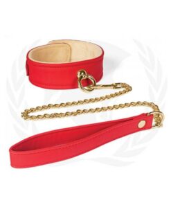 Spartacus Plush Lined Pu Red Collar And Chain Leash