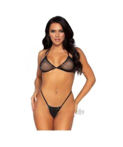 Rhinestone Fishnet Bikini Set 2pc Blk