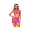 Crochet Tank Top/mini Skirt 2pc Os Pink