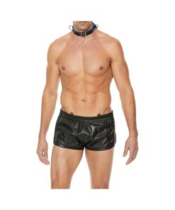 Premium Leather Bondage Collar - Black/blue