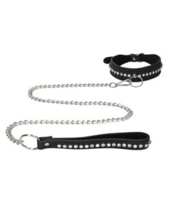 Ouch Diamond Studded Collar With Leash - Black