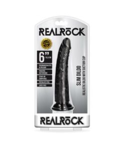 Realrock Slim Realistic Dildo With Suction Cup 6 In. Black