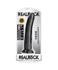 Realrock Slim Realistic Dildo With Suction Cup 8 In. Chocolate
