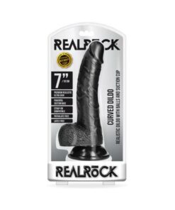 Realrock Curved Realistic Dildo With Balls And Suction Cup 7 In. Dark