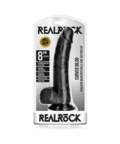 Realrock Curved Realistic Dildo With Balls And Suction Cup 8 In. Black