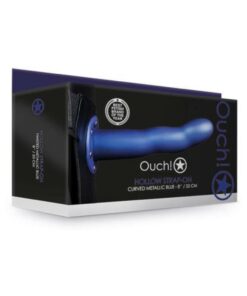 Ouch! Curved Hollow Strap-on 8 In. Metallic Blue