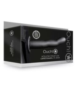 Ouc! Curved Hollow Strap-on 8 In. Gunmetal Gray