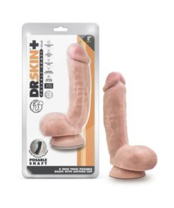 Dr. Skin Plus Thick Posable Dildo With Squeezable Balls 8 In. Vanilla