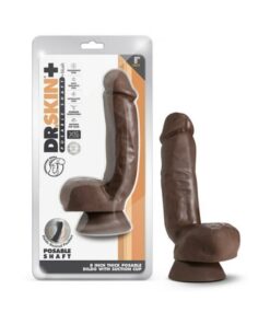 Dr. Skin Plus Thick Posable Dildo With Squeezable Balls 8 In. Chocolate