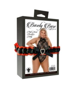 Barely Bare High-neck Backless Teddy Plus Size Black