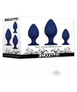 Evolved Get Your Groove On Butt Plug Set Of 3 Silicone Blue