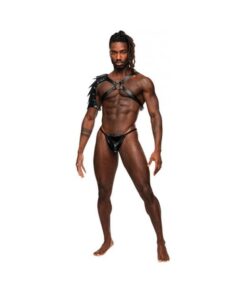 Aquarius Pu Leather Chest Harness W/half Sleeve Black O/s