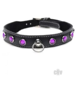 Ms Leather Collar W/rhinestone Purple
