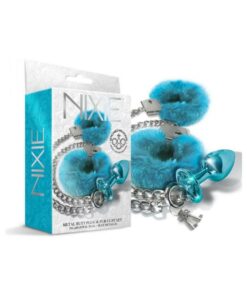 Nixie Metal Butt Plug & Furry Handcuff Set Mediumblue Metallic