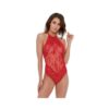 Dreamgirl Eyelash Lace Halter Teddy With High Tie-neck Closure & Snap Crotch Red Xl Hanging