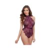 Dreamgirl Eyelash Lace Teddy With Halter Neckline And Low