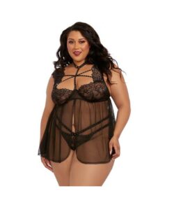 Dreamgirl  Plus-/size Lace Babydoll With Thong Black 1x Hanging