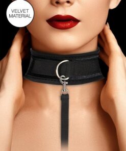 Velvet & Velcro Collar & Leash Adjustable Black