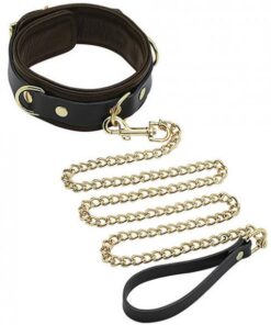 Spartacus Collar & Leash Brown Leather Gold Accent Hardware