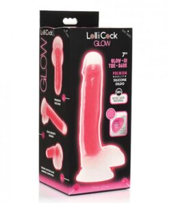 Curve Toys Lollicock 7" Glow In The Dark Silicone Dildo W/balls - Pink