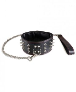 Sultra Lambskin 2.5 inches Studded Collar With 24 inches Chain Black