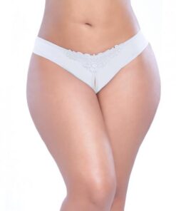 Crotchless Thong with Pearls White 3X/4X