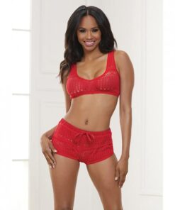 Knit Bralette & Cheeky Shorts Flame Scarlet Sm