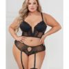 Stretch Lace Cropped Bustier & Cheeky Panty Black 1x/2x