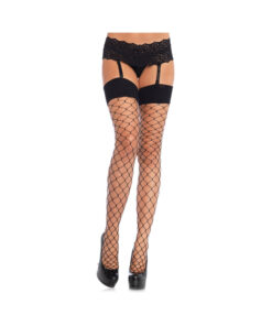 Spandex Fence Net Stockings With Reinforced Toe And Comfort Wide Band O/s Black