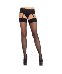 Spandex Fishnet Stockings With Comfort Wide Band 1x-2x Black