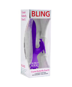 Bling Crystal Butterfly Dual G Vibe 12 Function Usb Magnetic Rechargeable Silicone Waterproof Purple