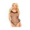 Sheer Mesh Sweetheart Ruffle Teddy With Scalloped Lace Trim And G-string Back. Black Small