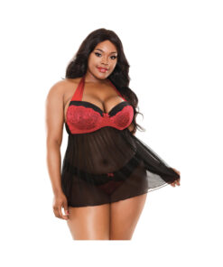 Sophia Halter Babydoll & Panty Black Red 3X/4X