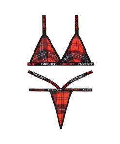 Vibes F*ck Off Bralette & Thong Set Red Plaid L/XL