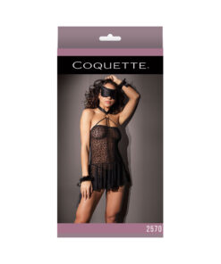 Kitty Leopard Mesh Halter Babydoll W/ Cuffs & Eye Mask Os