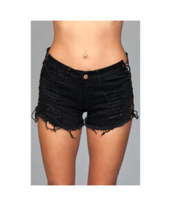 Denim Shorts Lace Up Side Detalil Black Smalle