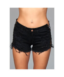 Denim Shorts Lace Up Side Detalil Blk Medium