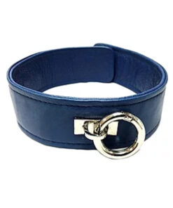 Leather Plain Collar With Removeable O-ring - Blue