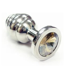 Stainless Steel Threaded Small Butt Plug Small With Clear Crystal  In Clamshell