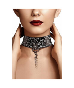 Ouch! Collar With Leash - Love Street Art Fasion - Black